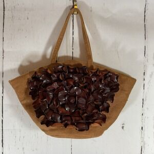 Paolo Masi Purse Canvas Leather Flower Made in Italy Bucket Bag Boho Cottagecore